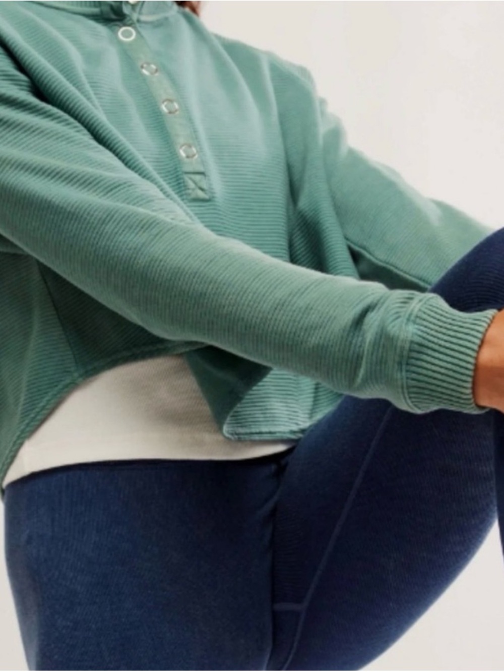 Free People Movement Dark Teal Ribbed Button-Neck Sweater - Picture 5 of 5